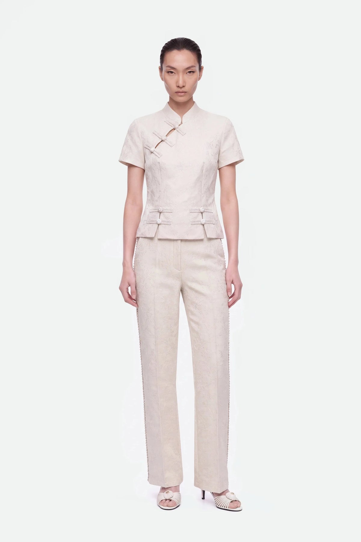 Nocturne Off-White Women Textured Mid Rise Trousers SKU: N27KN3539_0014 Image 03