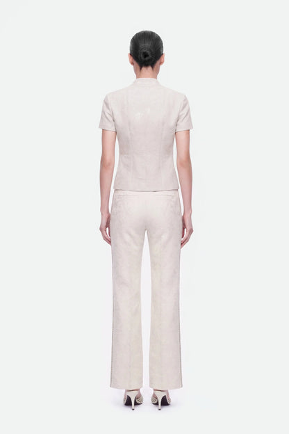 Nocturne Off-White Women Textured Mid Rise Trousers SKU: N27KN3539_0014 Image 04