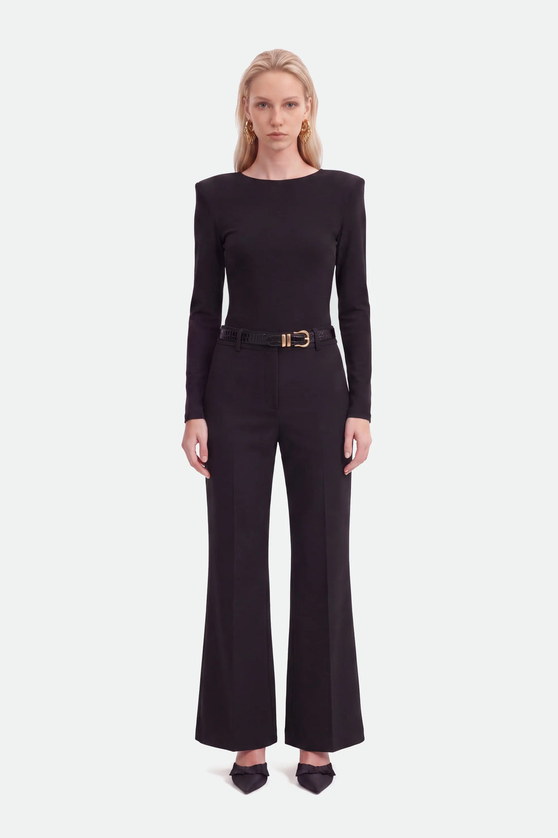 Nocturne Black Women Belted Straight-Leg Trousers SKU: N27KN3548_0002 Image 01