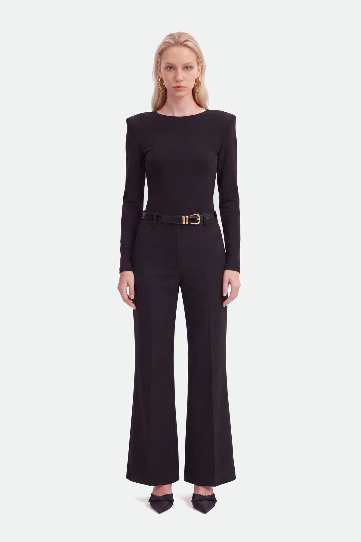 Nocturne Black Women Belted Straight-Leg Trousers SKU: N27KN3548_0002 Image 01