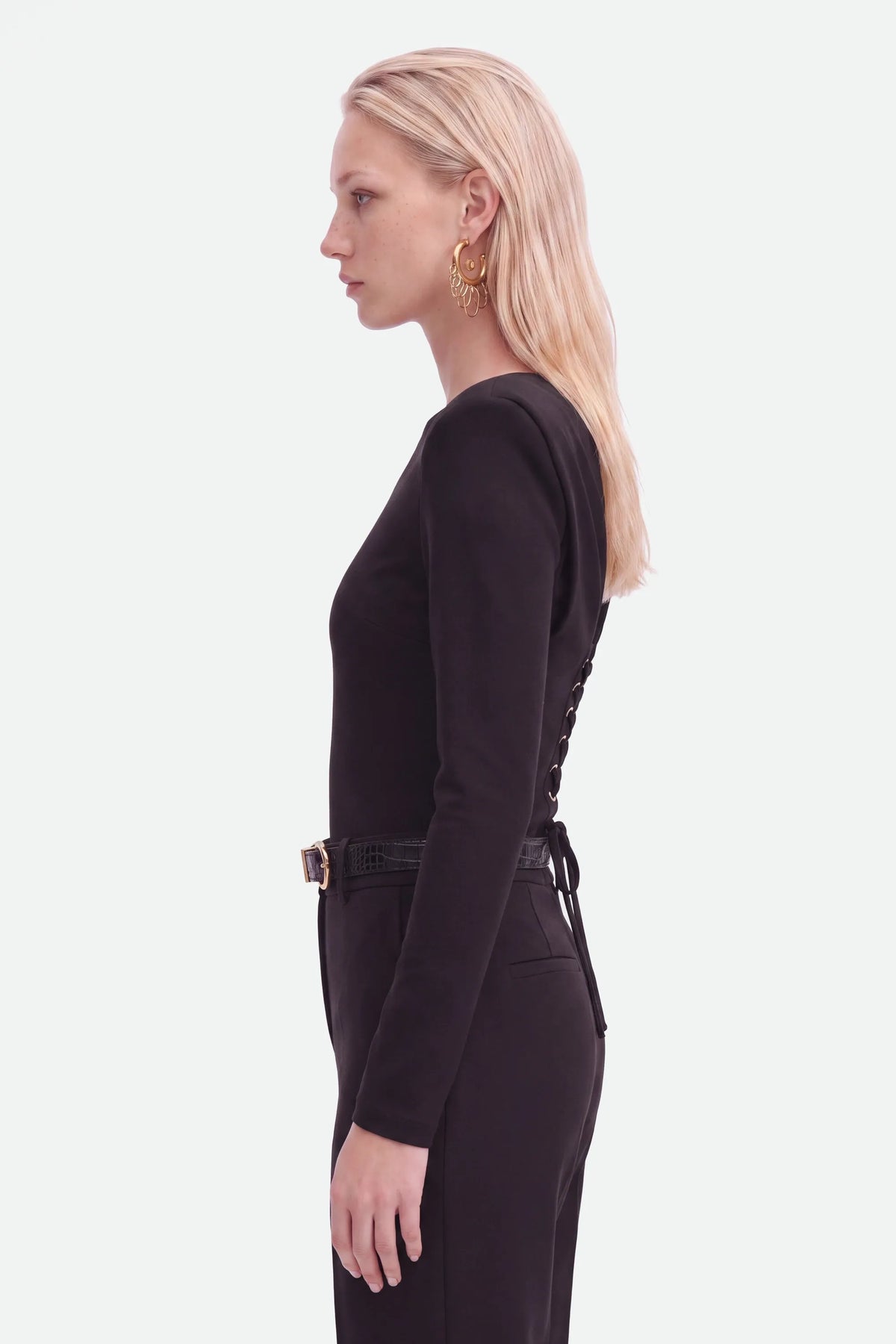 Nocturne Black Women Belted Straight-Leg Trousers SKU: N27KN3548_0002 Image 02