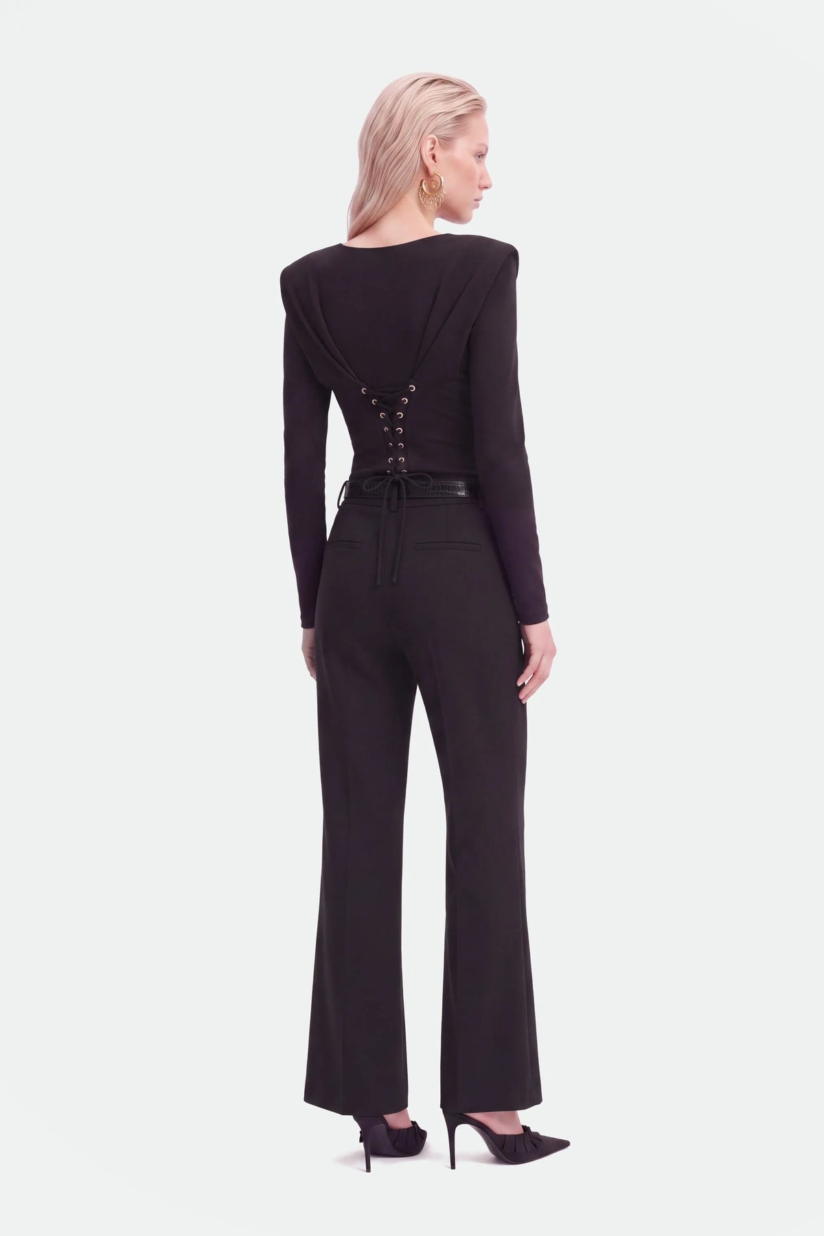 Nocturne Black Women Belted Straight-Leg Trousers SKU: N27KN3548_0002 Image 05
