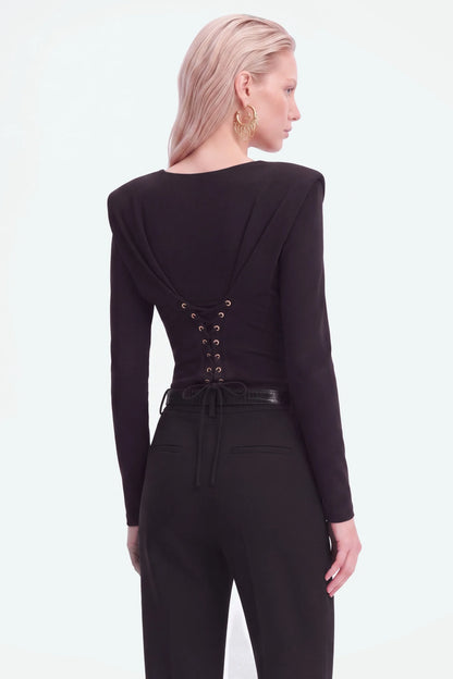 Nocturne Black Women Belted Straight-Leg Trousers SKU: N27KN3548_0002 Image 06