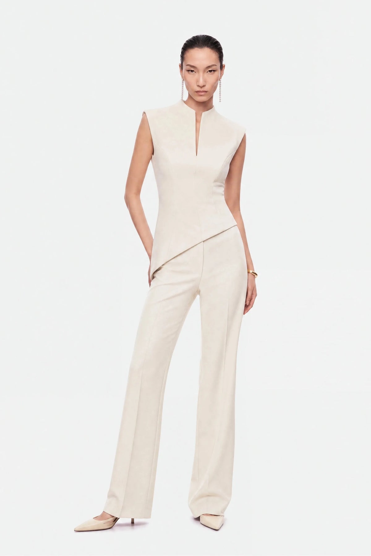 Nocturne Off-White Women High Waist Slit Hem Trousers SKU: N27KN3549_0014 Image 01