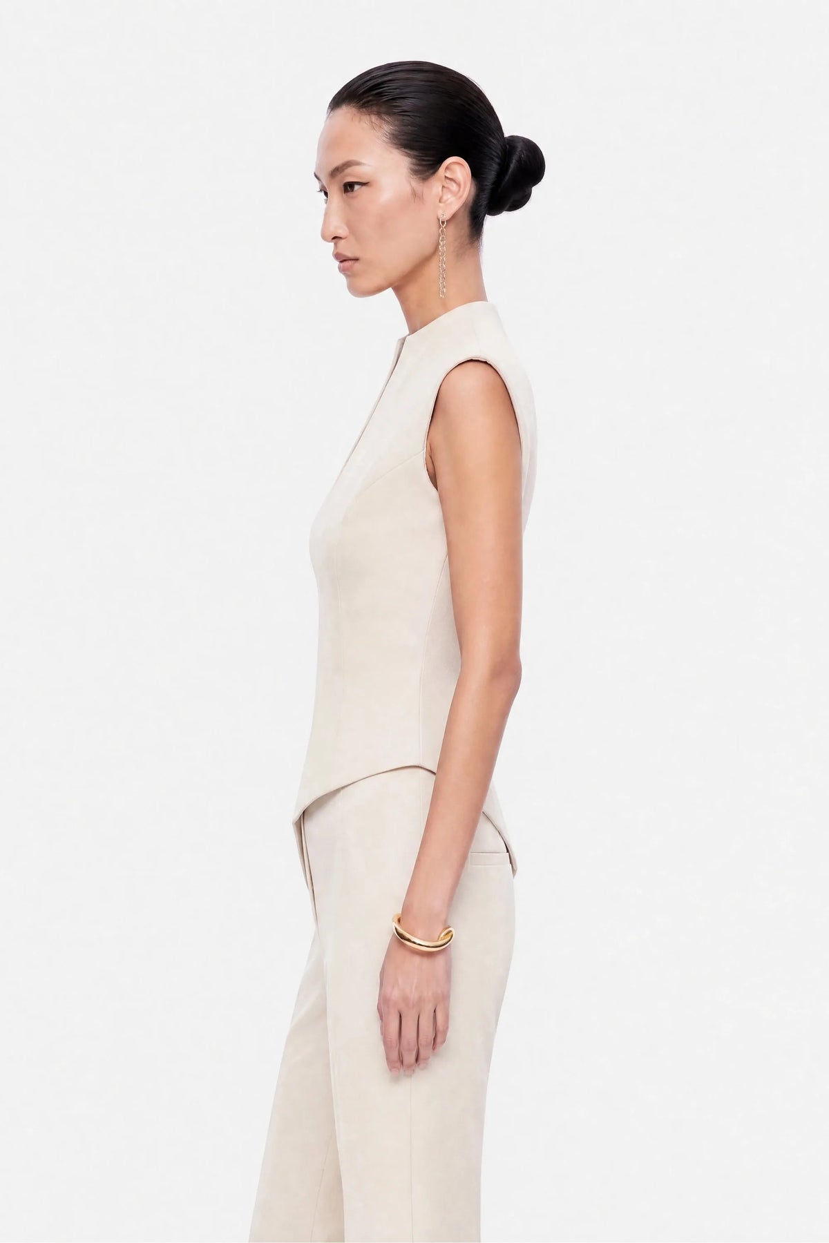 Nocturne Off-White Women High Waist Slit Hem Trousers SKU: N27KN3549_0014 Image 02