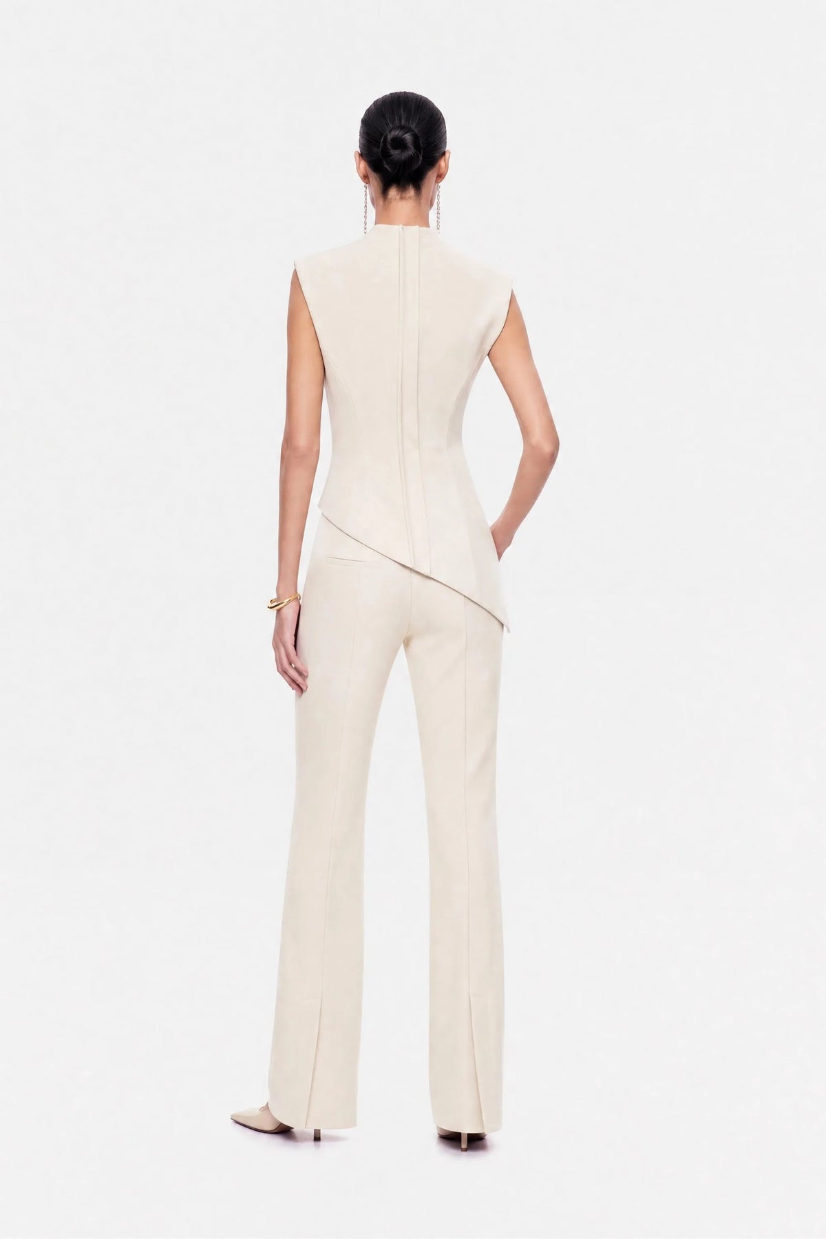 Nocturne Off-White Women High Waist Slit Hem Trousers SKU: N27KN3549_0014 Image 03