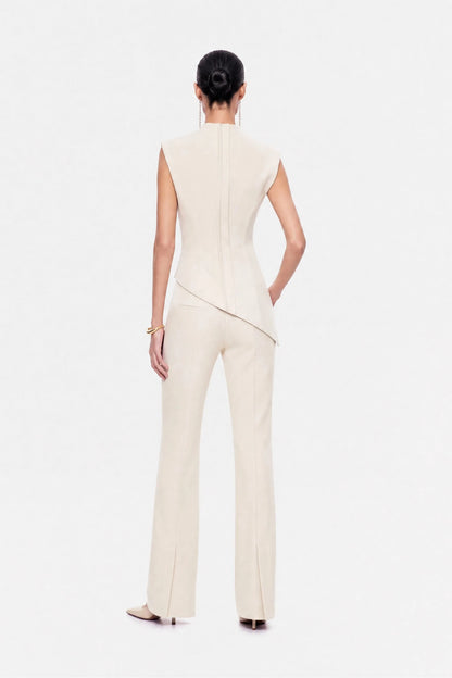 Nocturne Off-White Women High Waist Slit Hem Trousers SKU: N27KN3549_0014 Image 03