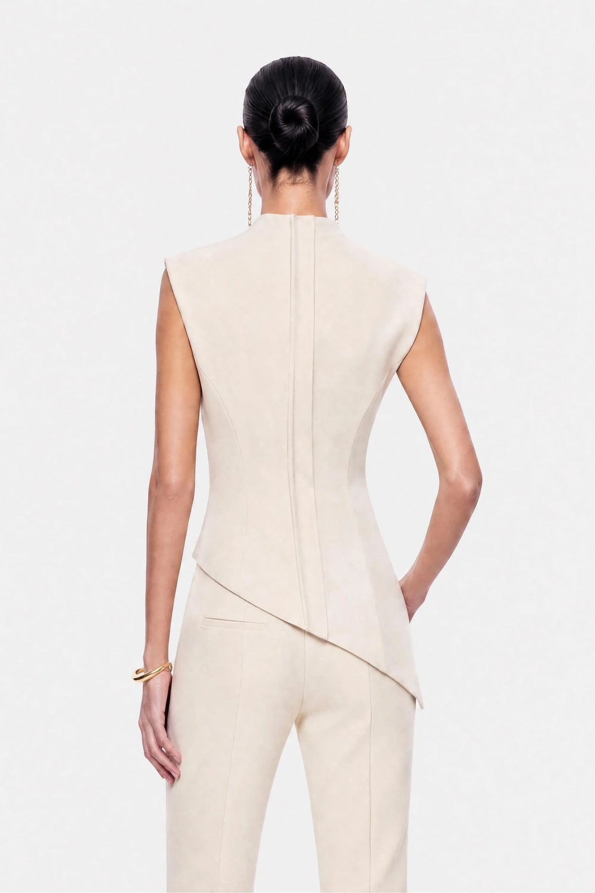 Nocturne Off-White Women High Waist Slit Hem Trousers SKU: N27KN3549_0014 Image 04