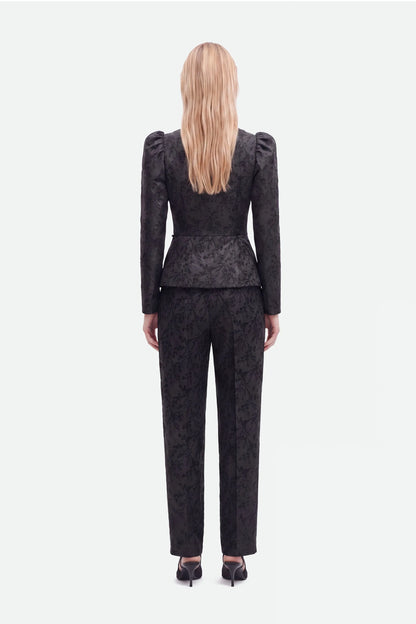 Nocturne Black Women Jacquard High Waist Carrot Trousers SKU: N27KN3550_0002 Image 02