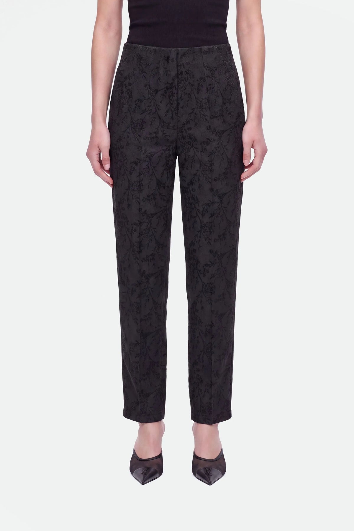 Nocturne Black Women Jacquard High Waist Carrot Trousers SKU: N27KN3550_0002 Image 03