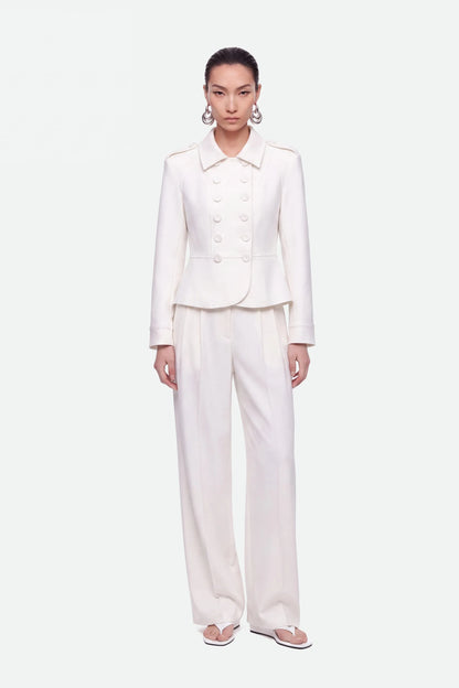 Nocturne White Women Double Pleat Wide Leg Trousers SKU: N27KN3566_0001 Image 01