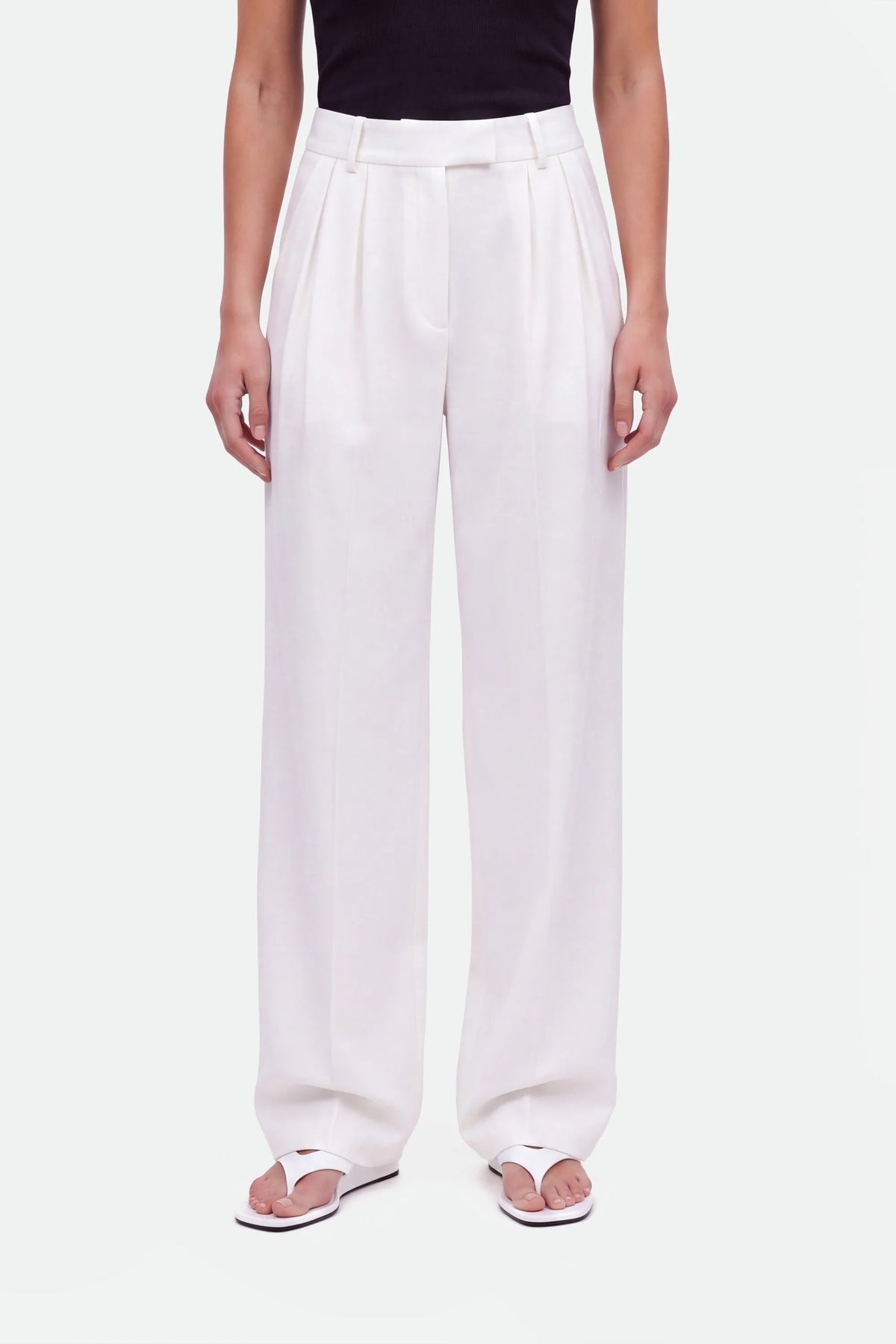 Nocturne White Women Double Pleat Wide Leg Trousers SKU: N27KN3566_0001 Image 02