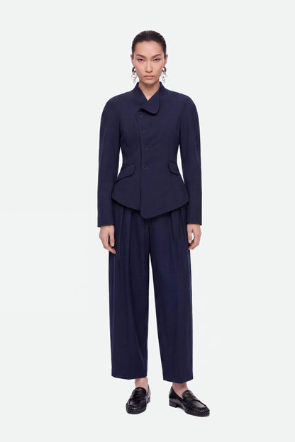 Nocturne Navy Women Double Pleat Belted Trousers SKU: N27KN3568_0009 Image 01