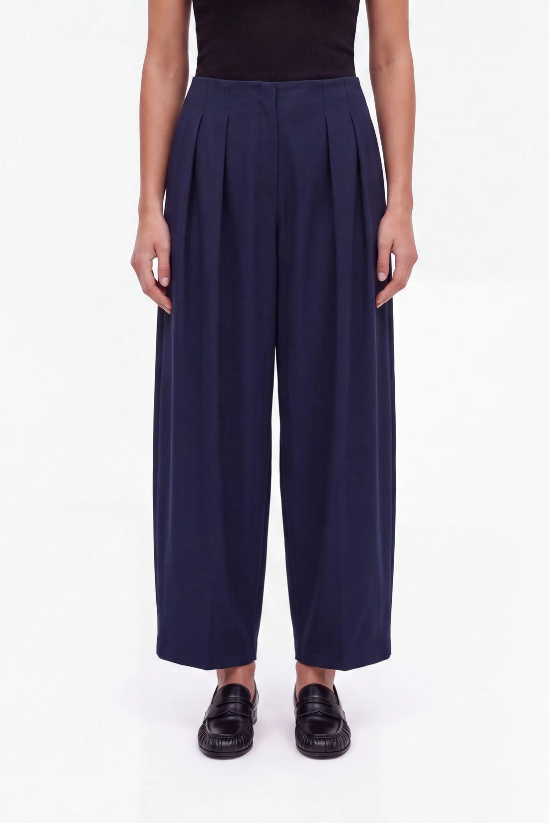 Nocturne Navy Women Double Pleat Belted Trousers SKU: N27KN3568_0009 Image 02
