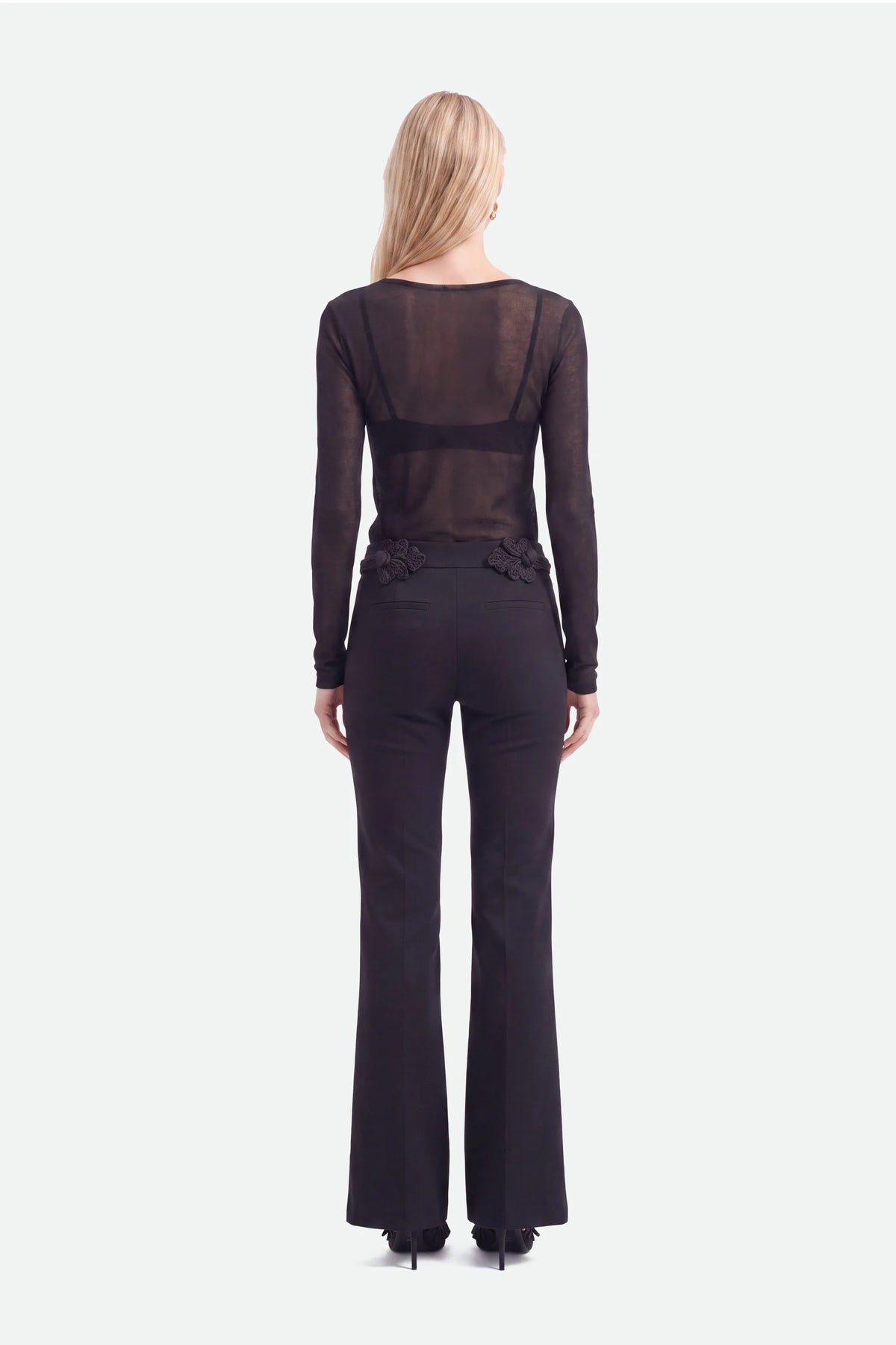 Nocturne Black Women Button Accessory Flare Trousers SKU: N27KN3583_0002 Image 03
