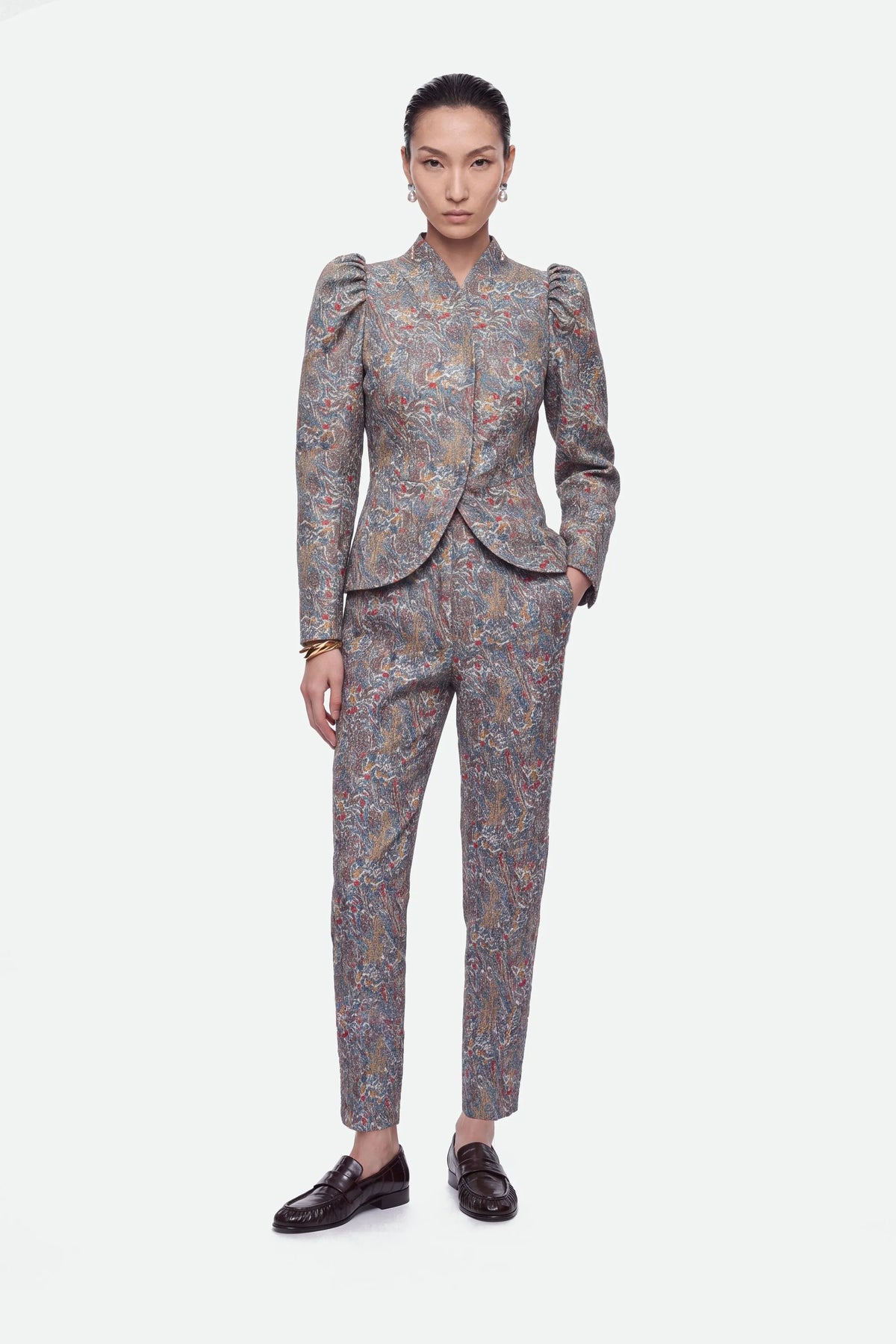 Nocturne Multi-Coloured Women Jacquard Stand Collar Jacket SKU: N27KN5383_0007 Image 01