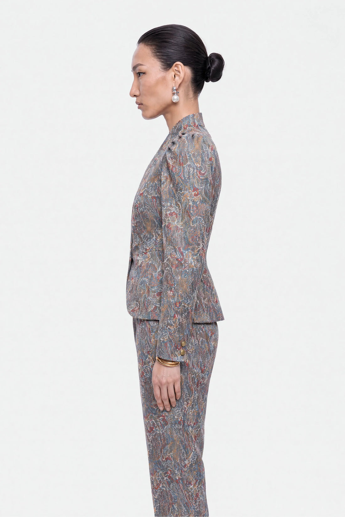 Nocturne Multi-Coloured Women Jacquard Stand Collar Jacket SKU: N27KN5383_0007 Image 02