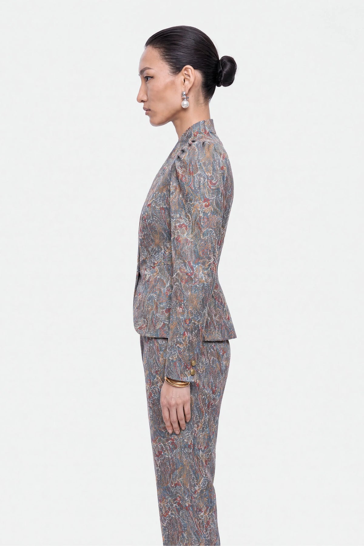 Nocturne Multi-Coloured Women Jacquard Stand Collar Jacket SKU: N27KN5383_0007 Image 02