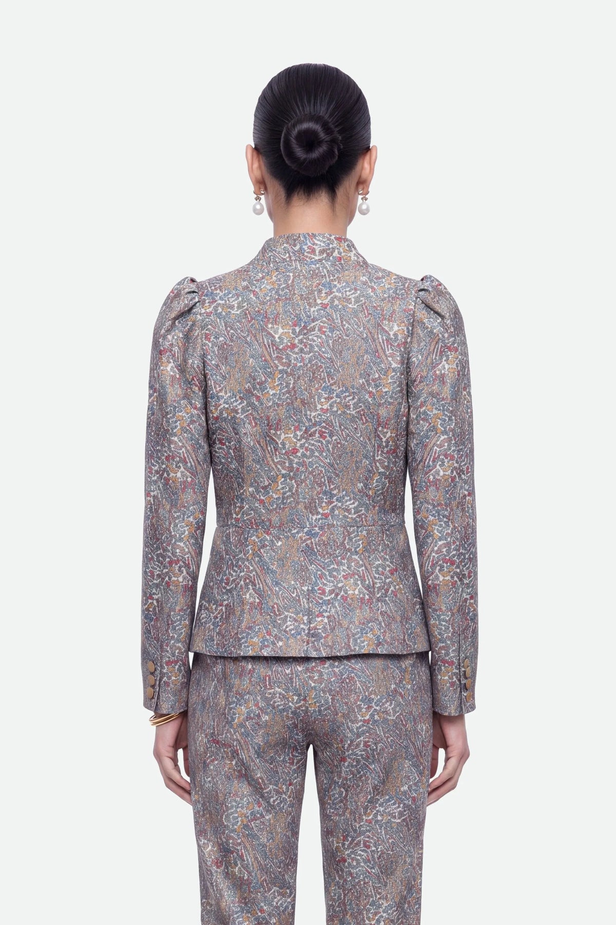 Nocturne Multi-Coloured Women Jacquard Stand Collar Jacket SKU: N27KN5383_0007 Image 03