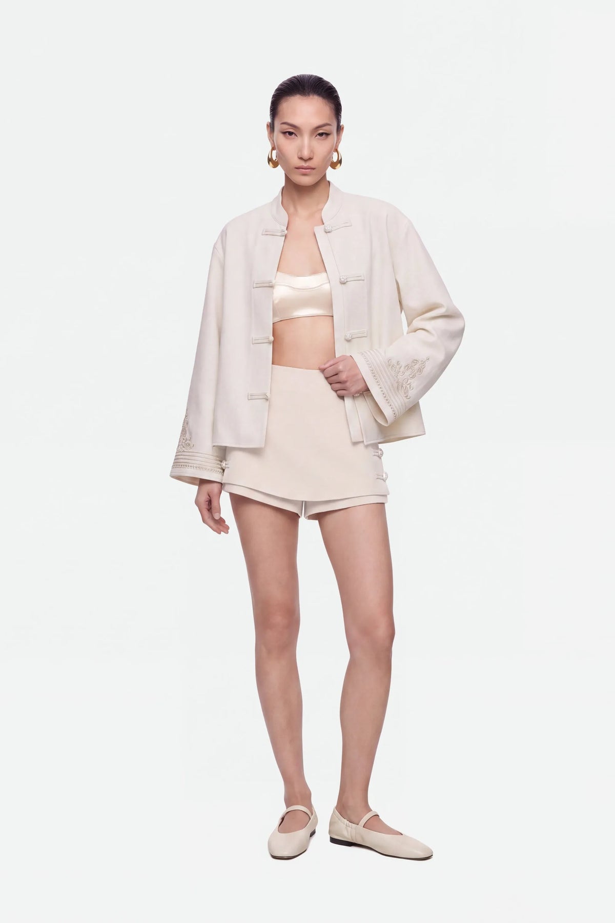 Nocturne Off-White Women Embroidery Detail Oversized Jacket SKU: N27KN5384_0014 Image 01