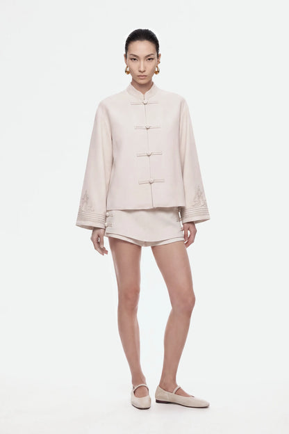 Nocturne Off-White Women Embroidery Detail Oversized Jacket SKU: N27KN5384_0014 Image 04
