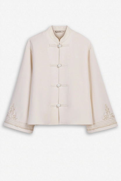 Nocturne Off-White Women Embroidery Detail Oversized Jacket SKU: N27KN5384_0014 Image 06