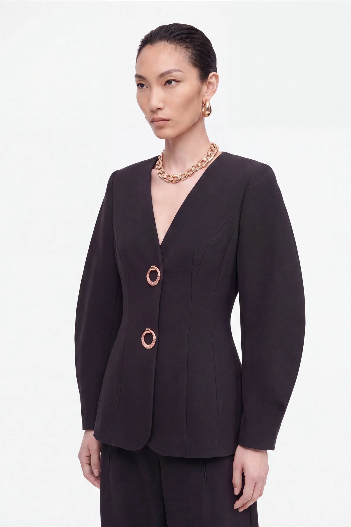 Nocturne Black Women Ring Button Wrap Front Jacket SKU: N27KN5385_0002 Image 02