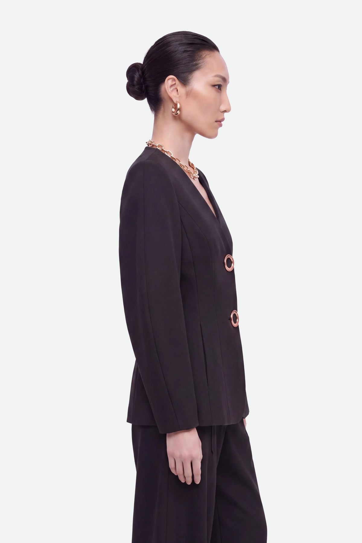 Nocturne Black Women Ring Button Wrap Front Jacket SKU: N27KN5385_0002 Image 03