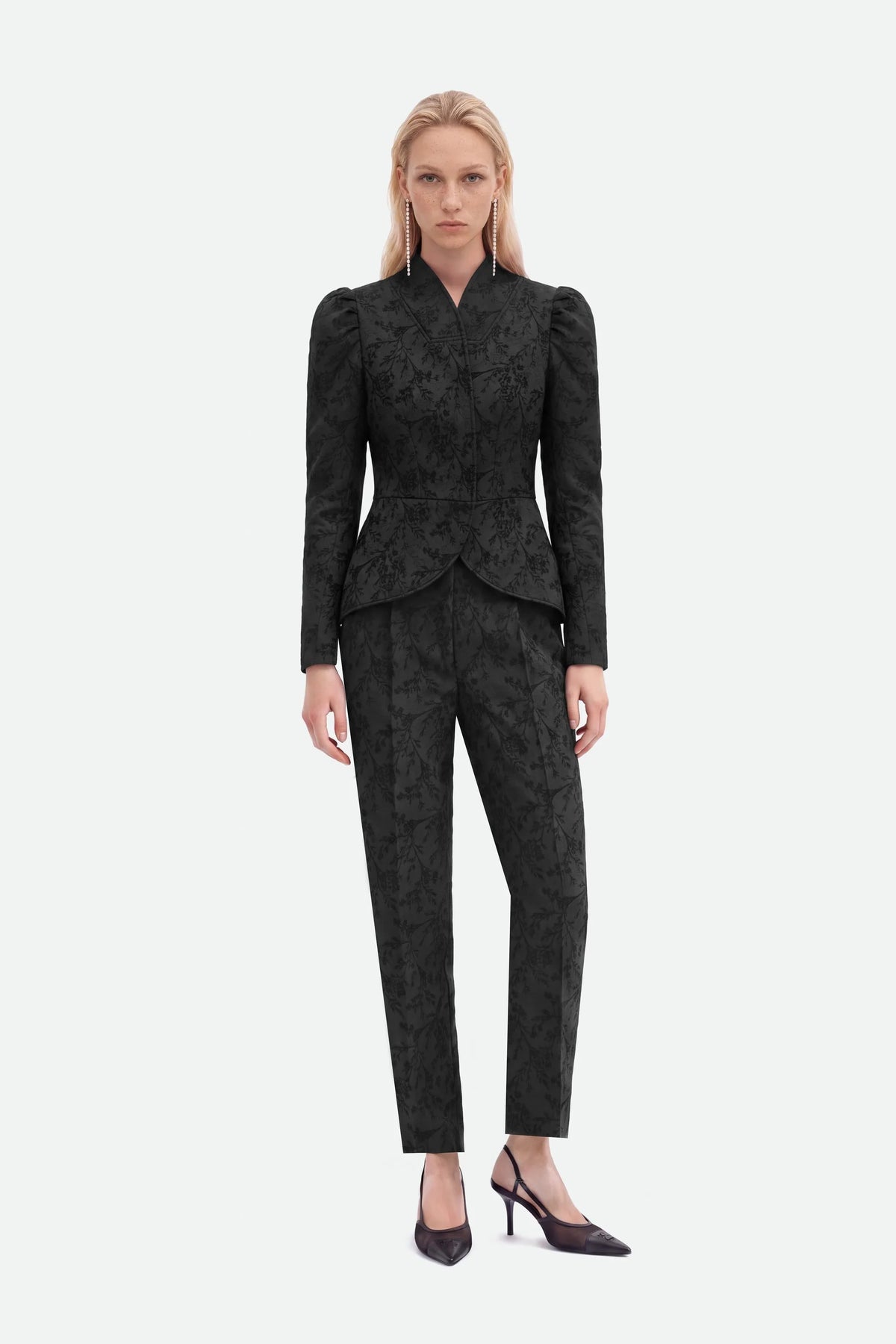 Nocturne Black Women Jacquard Balloon Sleeve Wrap Jacket SKU: N27KN5394_0002 Image 01