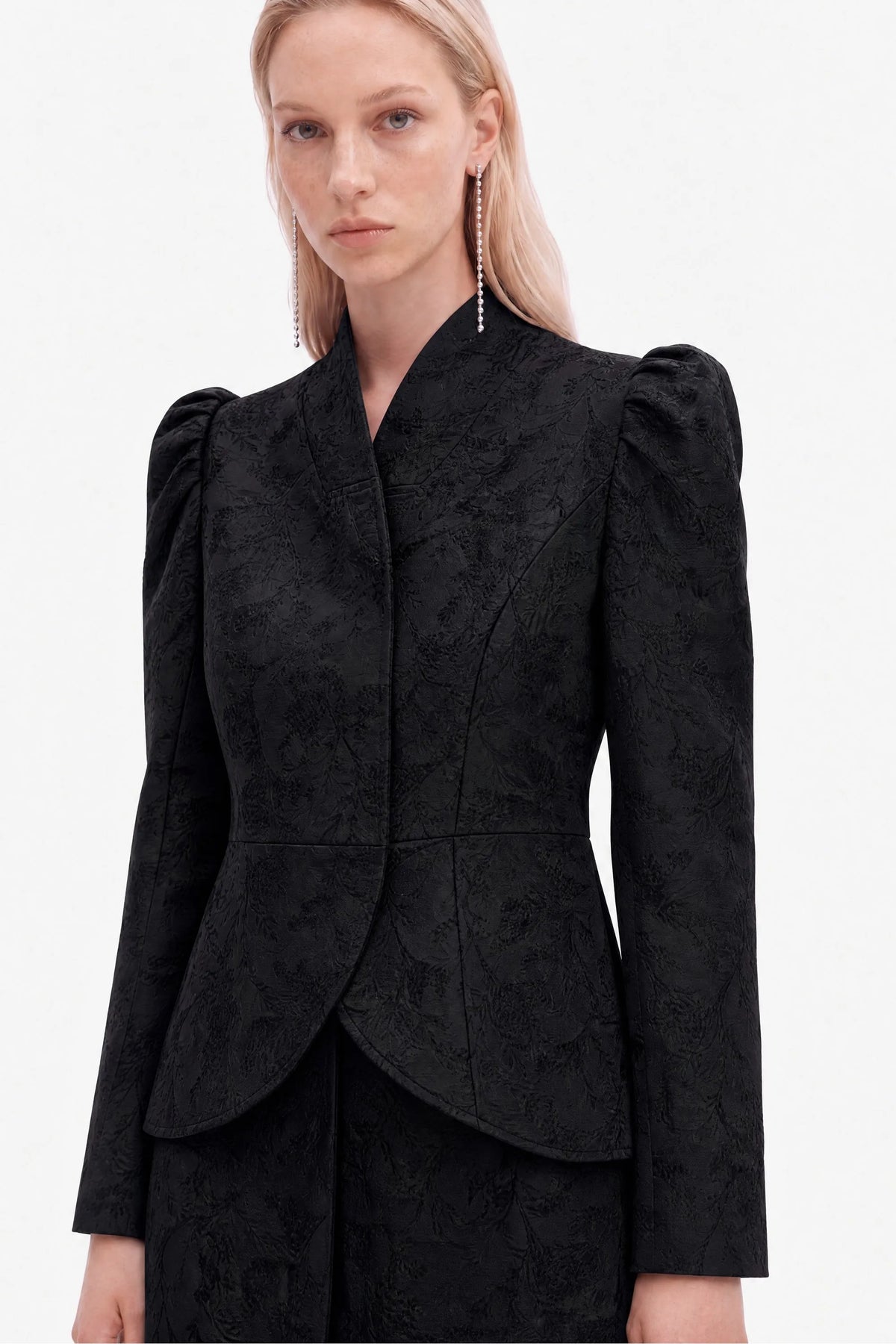 Nocturne Black Women Jacquard Balloon Sleeve Wrap Jacket SKU: N27KN5394_0002 Image 02