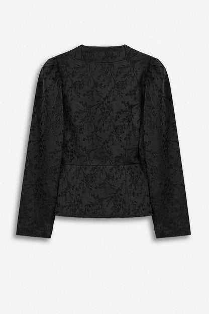 Nocturne Black Women Jacquard Balloon Sleeve Wrap Jacket SKU: N27KN5394_0002 Image 07