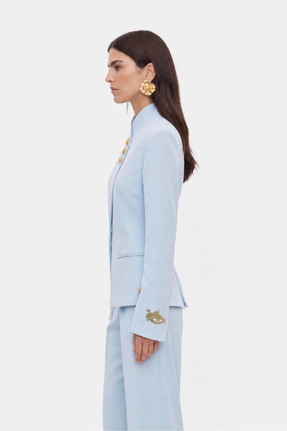 Nocturne Blue Women Embroidery Detail Stand Collar Jacket SKU: N27KN5399_0011 Image 02