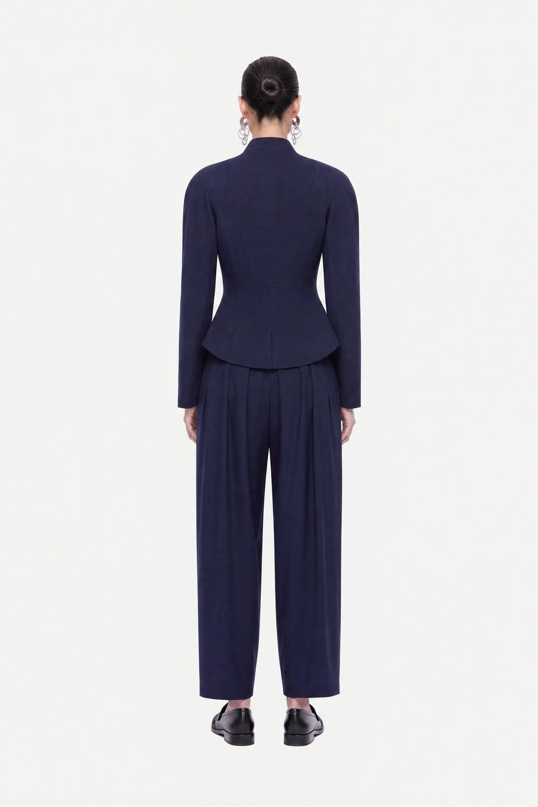 Nocturne Navy Women Double Breasted Stand Collar Jacket SKU: N27KN5405_0009 Image 02