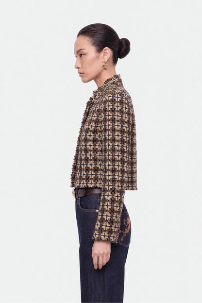 Nocturne Gold Coloured Women Cropped Tweed Jacket SKU: N27KN5406_0028 Image 02