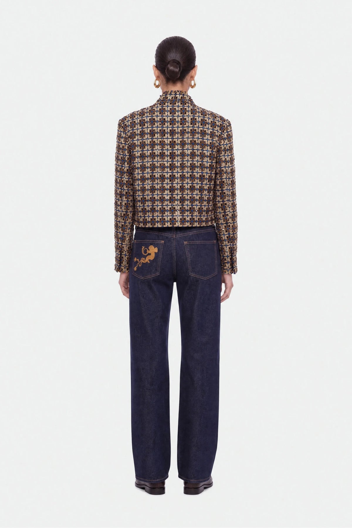 Nocturne Gold Coloured Women Cropped Tweed Jacket SKU: N27KN5406_0028 Image 03