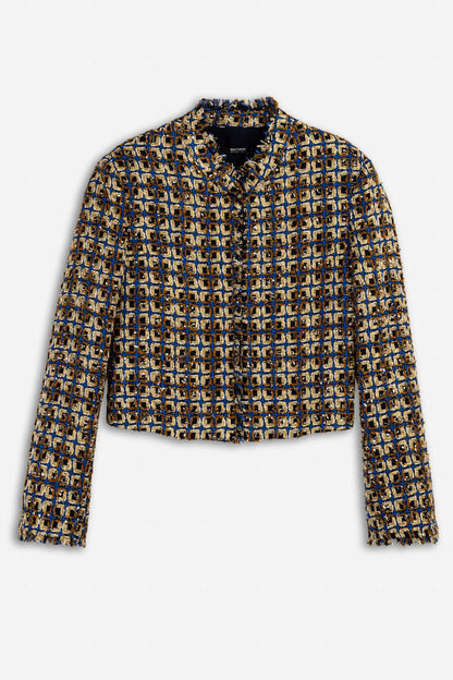 Nocturne Gold Coloured Women Cropped Tweed Jacket SKU: N27KN5406_0028 Image 05