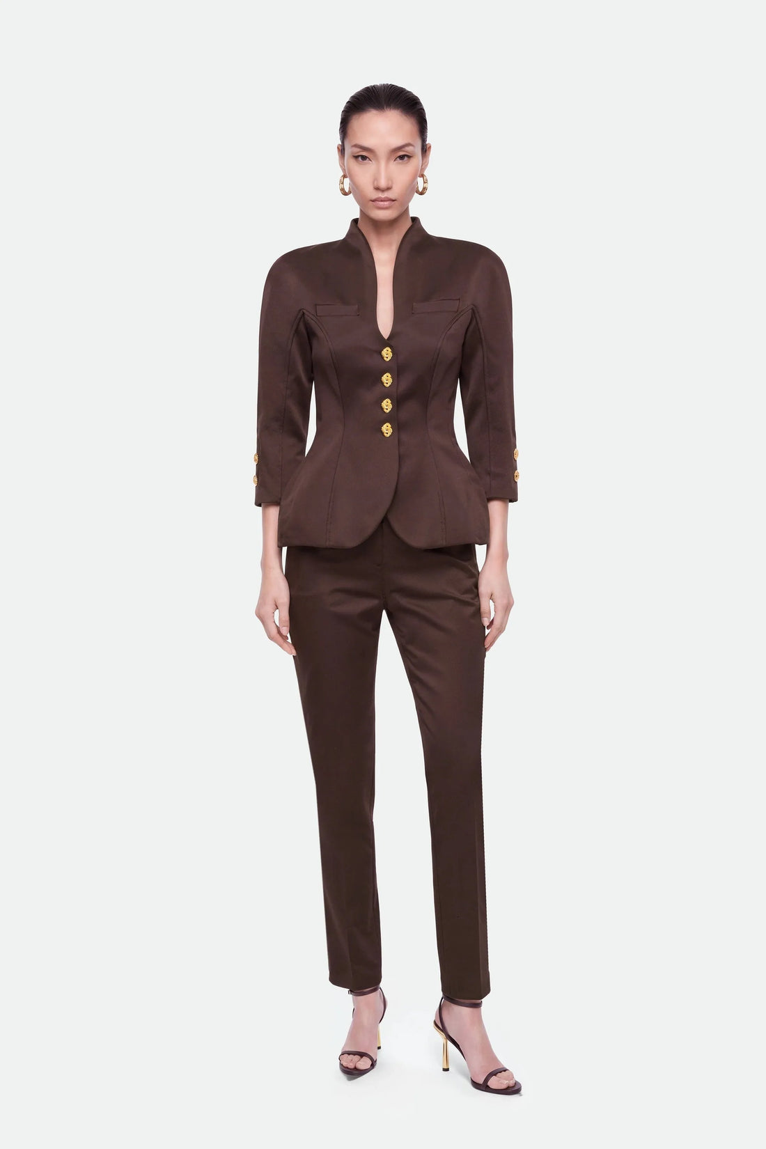 Nocturne Brown Women Boned Stand Collar Jacket SKU: N27KN5410_0025 Image 01