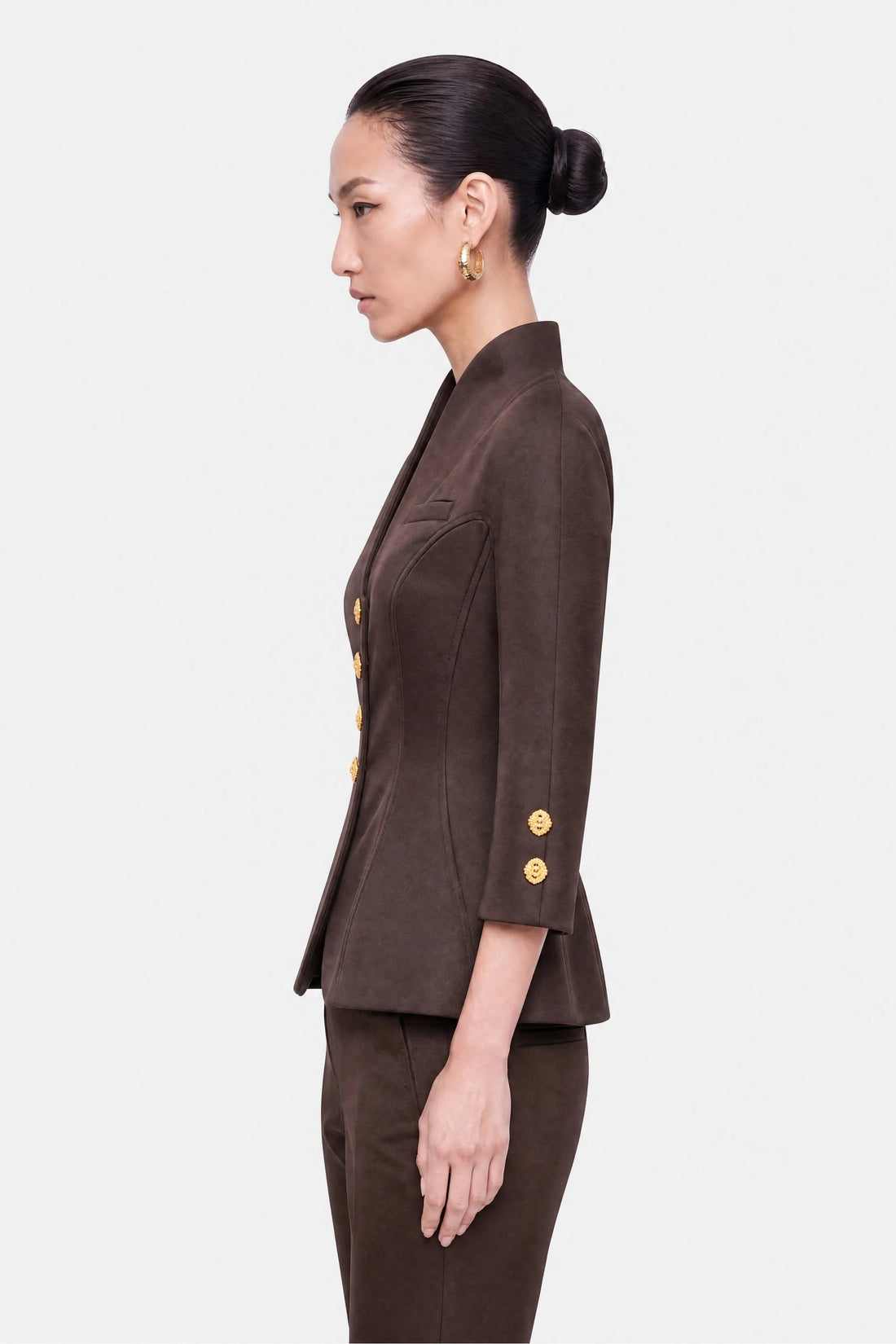 Nocturne Brown Women Boned Stand Collar Jacket SKU: N27KN5410_0025 Image 02