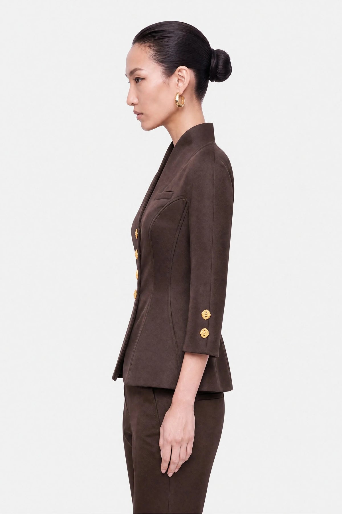 Nocturne Brown Women Boned Stand Collar Jacket SKU: N27KN5410_0025 Image 02