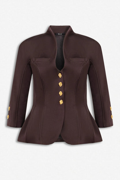 Nocturne Brown Women Boned Stand Collar Jacket SKU: N27KN5410_0025 Image 05