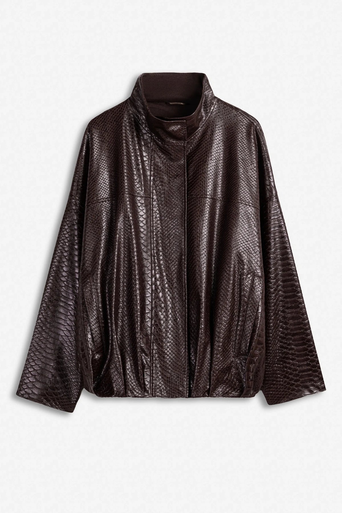 Nocturne Dark Brown Women Snake Effect Leather Jacket SKU: N27KN5411_0094 Image 05