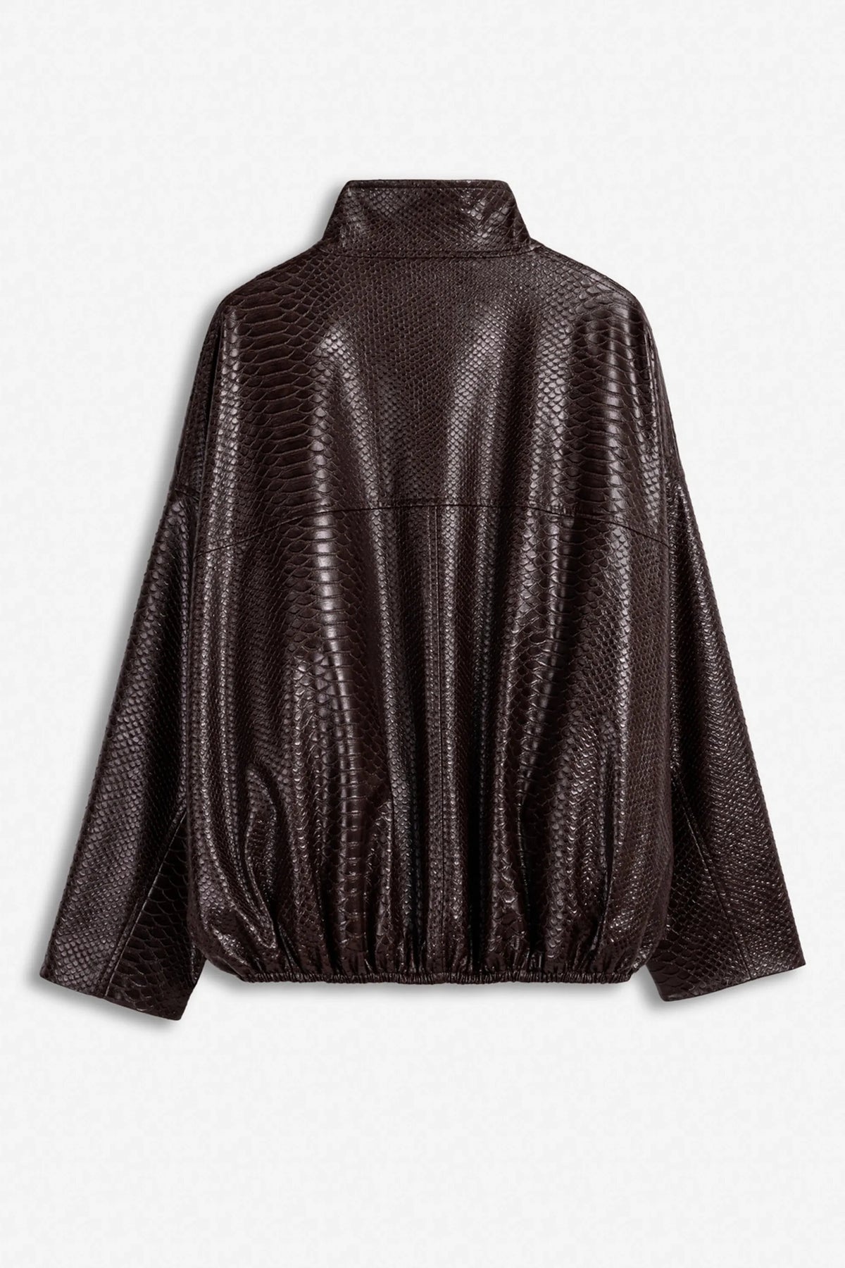 Nocturne Dark Brown Women Snake Effect Leather Jacket SKU: N27KN5411_0094 Image 06
