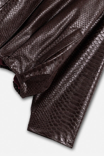 Nocturne Dark Brown Women Snake Effect Leather Jacket SKU: N27KN5411_0094 Image 07