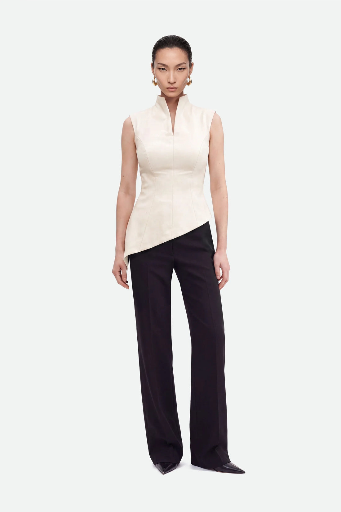 Nocturne Off-White Women Padded-Shoulder Asymmetric Blouse SKU: N27KN6265_0014 Image 01