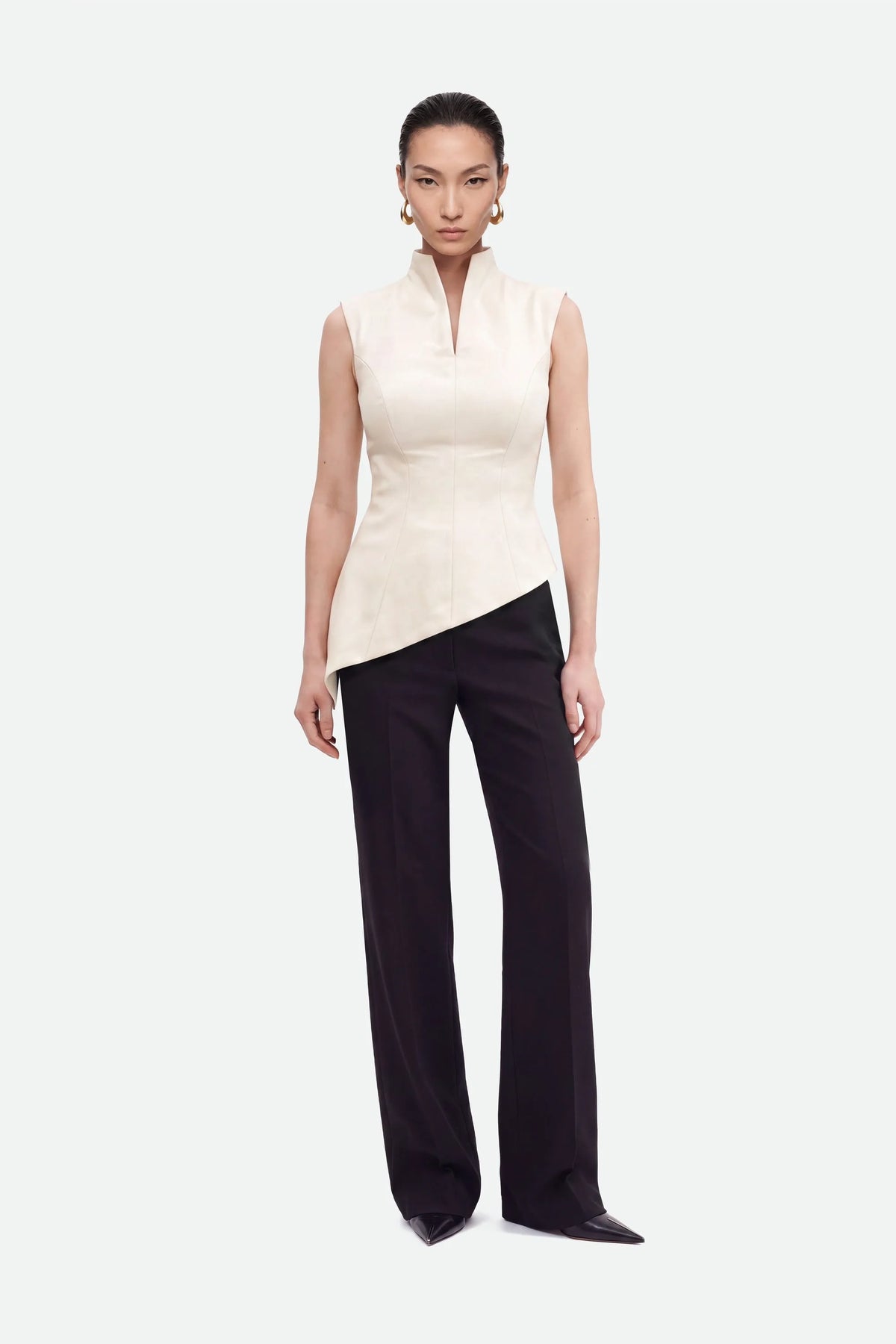 Nocturne Off-White Women Padded-Shoulder Asymmetric Blouse SKU: N27KN6265_0014 Image 01