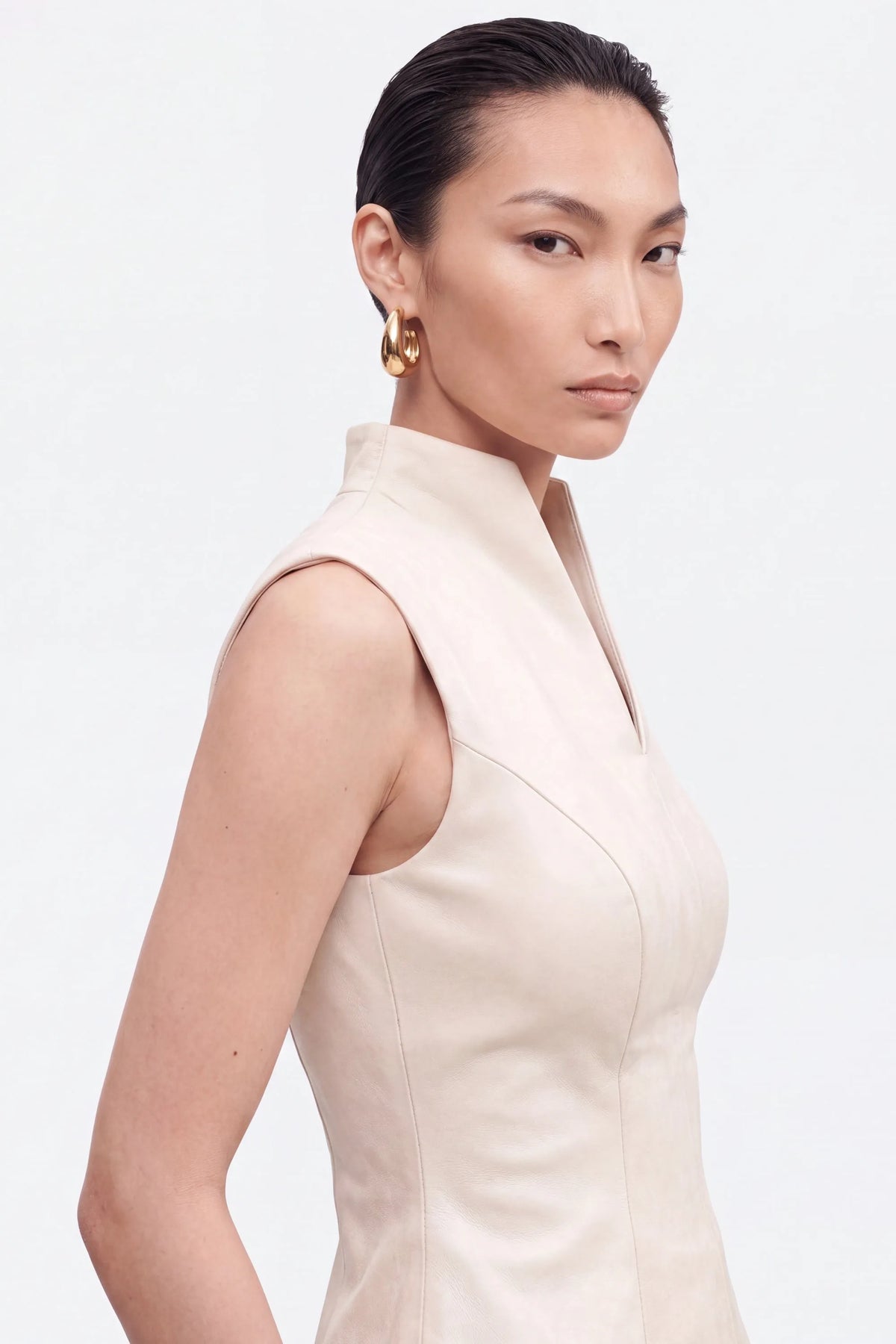 Nocturne Off-White Women Padded-Shoulder Asymmetric Blouse SKU: N27KN6265_0014 Image 02
