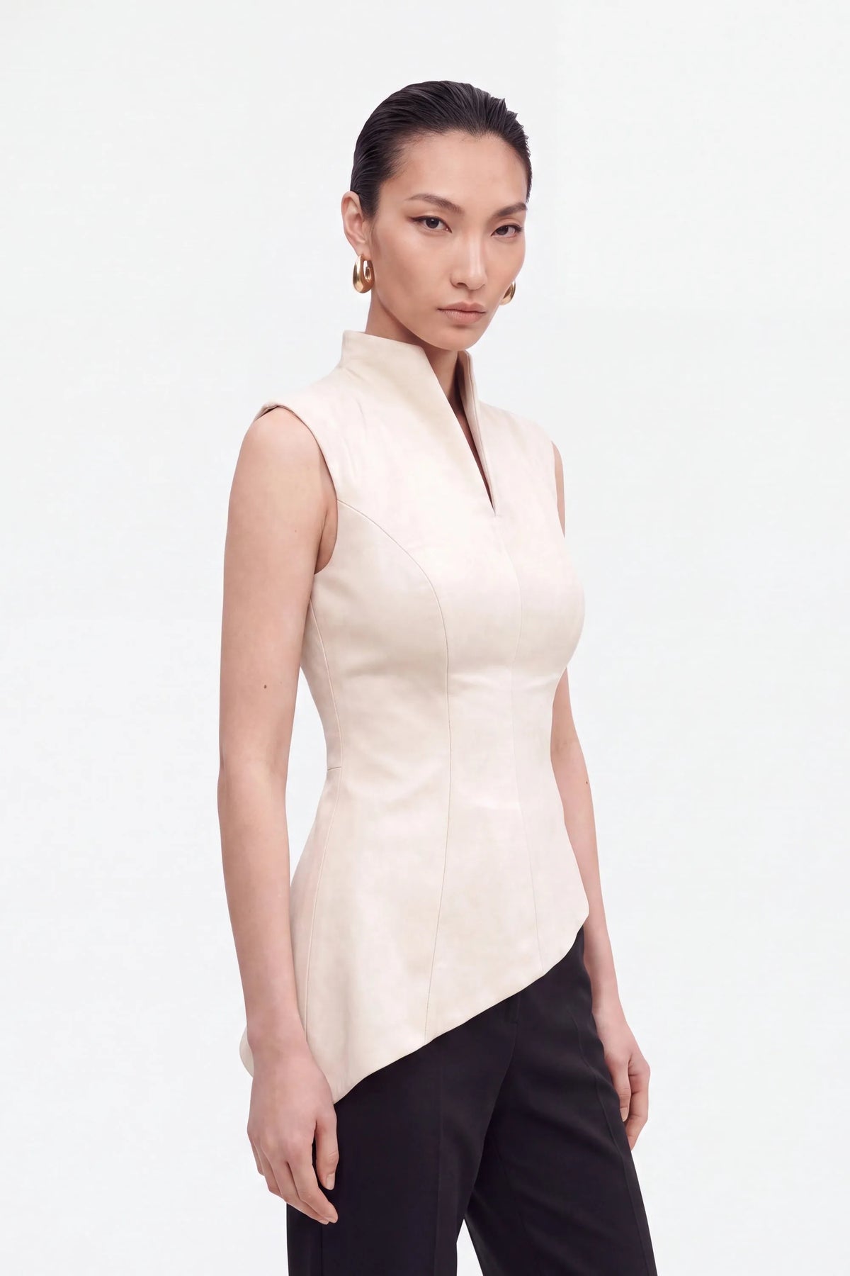 Nocturne Off-White Women Padded-Shoulder Asymmetric Blouse SKU: N27KN6265_0014 Image 03