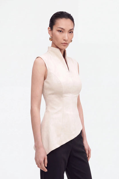 Nocturne Off-White Women Padded-Shoulder Asymmetric Blouse SKU: N27KN6265_0014 Image 03