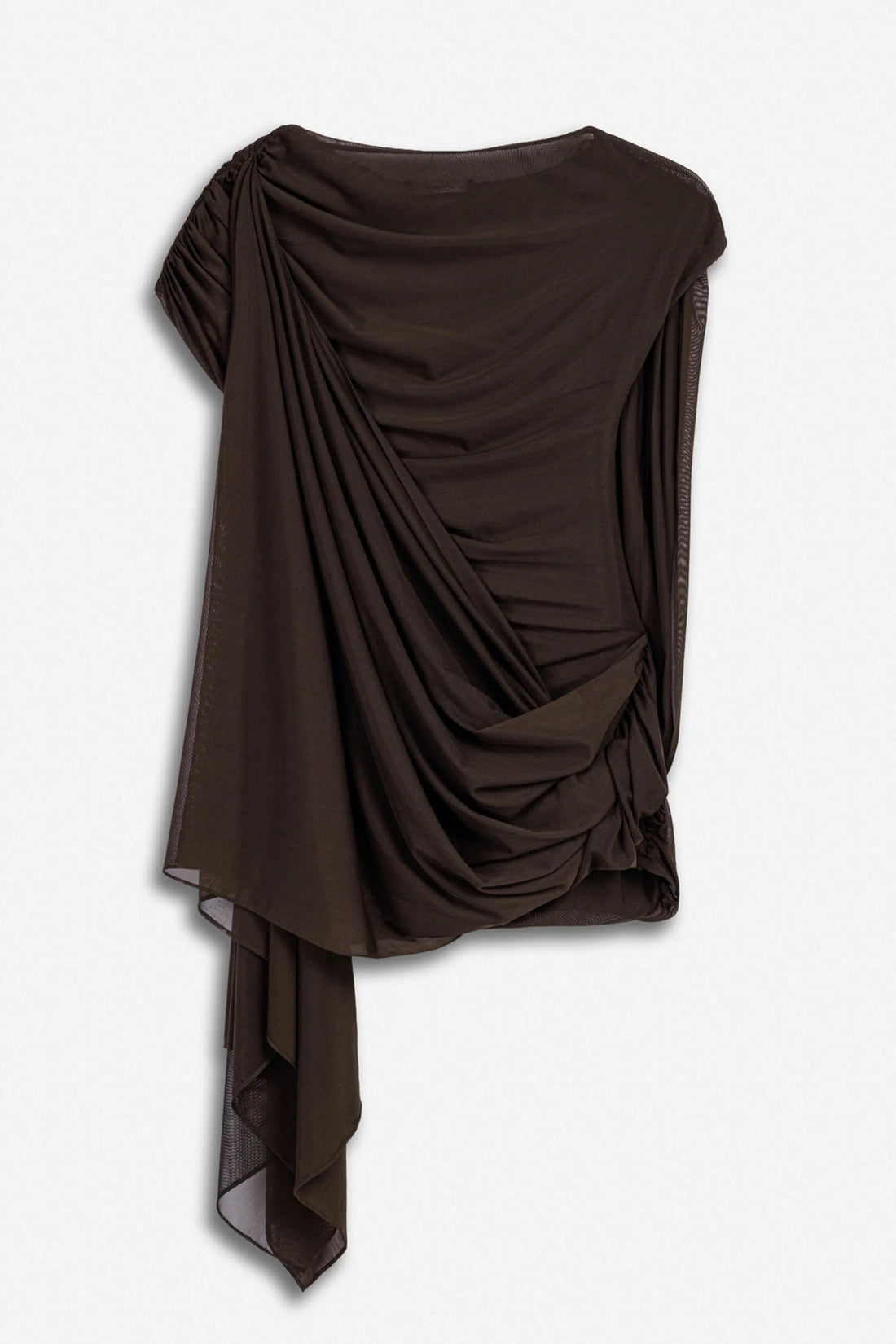 Nocturne Brown Women Draped Asymmetric Mesh Blouse SKU: N27KN6268_0025 Image 01