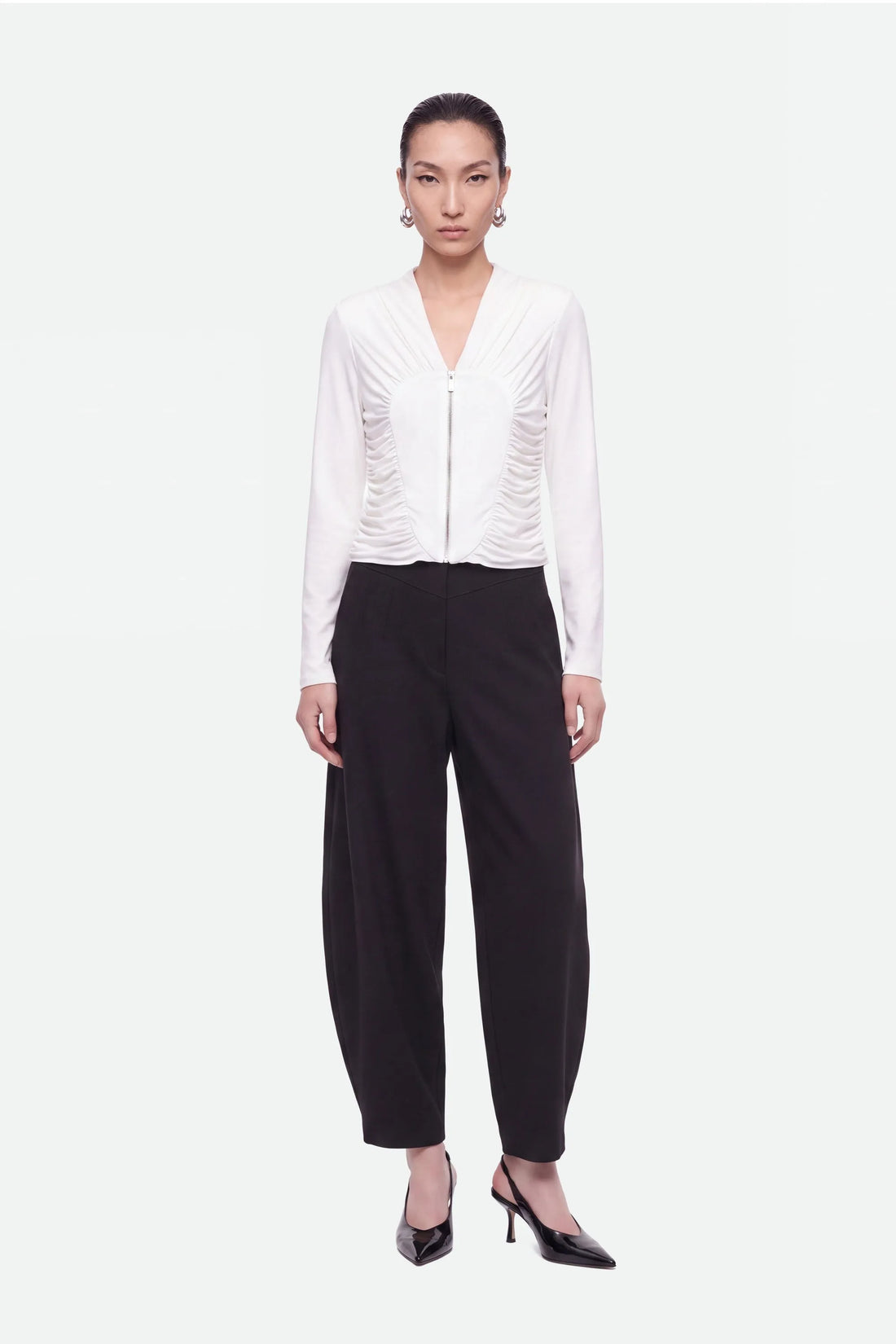 Nocturne White Women Ruched Metal Zip Blouse SKU: N27KN6272_0001 Image 01